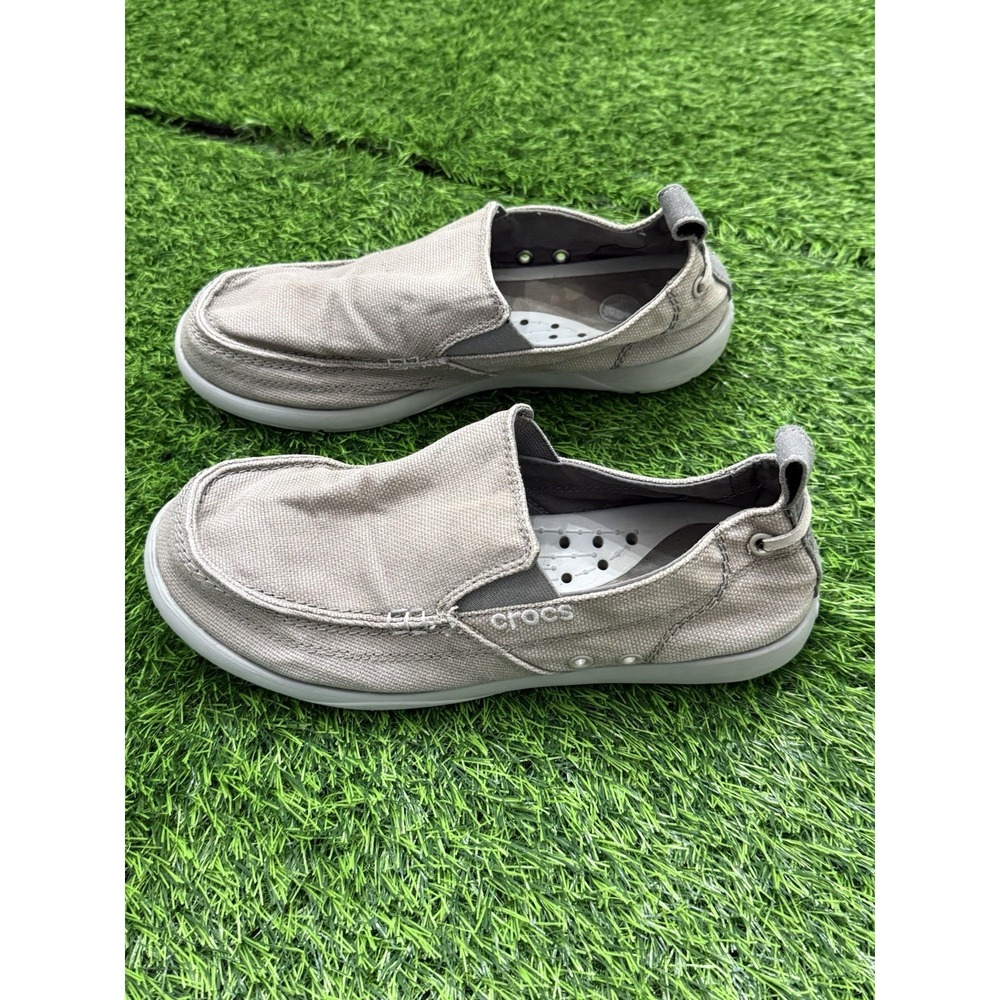 Crocs Walu Canvas Slip On Loafer Shoes Neutral Casual Grey 207635 Men's 8
